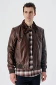 Koyu Kahverengi Gömlek Yaka Hakiki Deri Comfort Fit Rahat Kesim Casual Mont 1038235208 - 2
