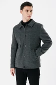 Koyu Antrasit Kaşe Kolej Yaka Astarlı Slim Fit Dar Kesim Casual Mont 1007235172 - 1