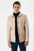 Açık Bej Kaşe Kolej Yaka Astarlı Slim Fit Dar Kesim Casual Mont 1007235172 - 1