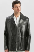 Siyah Hakiki Deri Kırlangıç Yaka Astarlı Slim Fit Dar Kesim Casual Deri Mont 1038235152 - 4