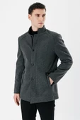 Koyu Antrasit Kaşe Hakim Yaka Astarlı Slim Fit Dar Kesim Casual Mont 1007235171 - 1