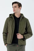 Koyu Haki Dik Yaka Astarlı Slim Fit Dar Kesim Casual Mont 1007235161 - 1