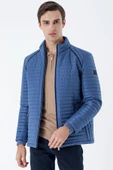 Petrol Mavi Kapitone Dolumlu Dik Yaka Astarlı Slim Fit Dar Kesim Casual Mont 1007235164 - 1