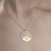 925 Ayar Gümüş Lotus Çiçeği Plaka Kolye - 2