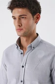 Açık Gri Kısalabilir Kollu Desenli JakarlıCepsiz %100 Pamuk Casual Slim Fit Gömlek 1004230183 thumbnail 5