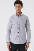 Açık Gri Kısalabilir Kollu Desenli JakarlıCepsiz %100 Pamuk Casual Slim Fit Gömlek 1004230183 thumbnail 1