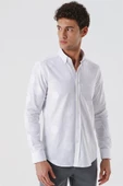 Beyaz Kısalabilir Kollu Desenli JakarlıCepsiz %100 Pamuk Casual Slim Fit Gömlek 1004230183 thumbnail 2
