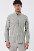 Koyu Haki Kısalabilir Kollu Desenli JakarlıCepsiz %100 Pamuk Casual Slim Fit Gömlek 1004230182 thumbnail 1