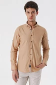 Camel Kısalabilir Kollu Cepsiz Biyeli %100 Pamuk Casual Slim Fit Dar Kesim Gömlek 1004230179 - 1