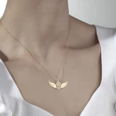 925 Ayar Gümüş Melek Kanadı ve Sayı Detaylı  Kolye thumbnail 5