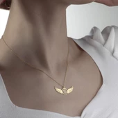 925 Ayar Gümüş Melek Kanadı ve Sayı Detaylı  Kolye thumbnail 3