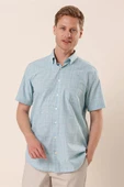 Açık Turkuaz Kısa Kollu EkoseliCepli %100 Pamuk Klasik Comfort Fit Rahat Kesim Gömlek 1004230172 thumbnail 1