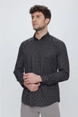 Siyah Uzun Kol Klasik Slim Fit Pamuklu Likralı Gömlek 1004225244 thumbnail 1