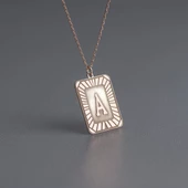 925 Ayar Gümüş Plaka Çerçeve Harf Kolye Kolye thumbnail 3