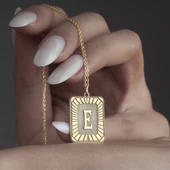 925 Ayar Gümüş Plaka Çerçeve Harf Kolye Kolye thumbnail 6