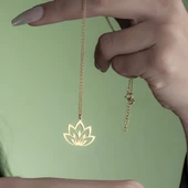 925 Ayar Gümüş Lotus Çiçeği Figürlü Kolye - 7