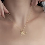 925 Ayar Gümüş Kalp ve Örümcek Ağı Detaylı Kolye thumbnail 2