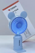 Torima F-12 Mavi Mini Taşınabilir Fan Şarjlı 2 Kademeli Ledli Ayıcık Kulak Vantilatör Klima Soğutucu Fan - 3