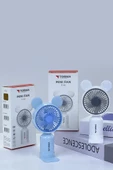 Torima F-12 Mavi Mini Taşınabilir Fan Şarjlı 2 Kademeli Ledli Ayıcık Kulak Vantilatör Klima Soğutucu Fan - 4