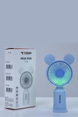 Torima F-12 Mavi Mini Taşınabilir Fan Şarjlı 2 Kademeli Ledli Ayıcık Kulak Vantilatör Klima Soğutucu Fan - 2