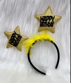 Happy Bırthday Yıldız Simli Gold  Sarı Tüylü Taç - 1