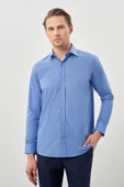 Mavi Uzun Kol Filafil Sert Yaka  Slim Fit Dar Kesim Basic Gömlek 1004210008 thumbnail 3