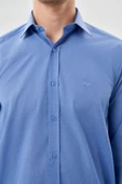 Mavi Uzun Kol Filafil Sert Yaka  Slim Fit Dar Kesim Basic Gömlek 1004210008 thumbnail 4