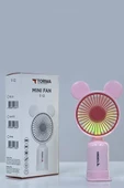 Torima F-12 Pembe Mini Taşınabilir Fan Şarjlı 2 Kademeli Ledli Ayıcık Kulak Vantilatör Klima Soğutucu Fan - 2