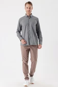 Füme Uzun Kollu Gabardin Sert Yaka Cepli Casual Comfort Fit Rahat Kesim Gömlek 1004235108 - 7