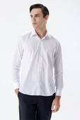 Beyaz Uzun Kollu Sert Yaka Cepsiz Basic Slim Fit Dar Kesim Gömlek 1004235059 thumbnail 1