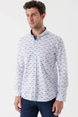 Beyaz Uzun Kollu Baskılı Bez Ayağı Cepsiz Garnili Klasik Slim Fit Dar Kesim Gömlek 1004230228 thumbnail 1