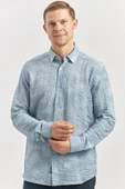 Koyu Mavi Uzun Kollu Baskılı Gofreli Cepsiz Pamuklu Likralı Slim Fit Gömlek 1004240100 - 1
