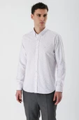 Ekru Uzun Kollu Baskılı Bez Ayağı Düğmeli Yaka Cepsiz Pamuklu Slim Fit Gömlek 1004235170 thumbnail 1