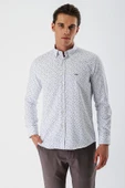 Beyaz Uzun Kollu Baskılı Bez Ayağı Düğmeli Yaka Cepsiz Pamuklu Slim Fit Gömlek 1004235170 thumbnail 1