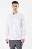 Beyaz Uzun Kollu Baskılı Bez Ayağı Düğmeli Yaka Cepli Pamuklu Comfort Fit Gömlek 1004235164 thumbnail 1