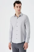 Gri Uzun Kollu Desenli Armürlü Sert Yaka Cepsiz Pamuklu Slim Fit Dar Kesim Gömlek 1004235168 thumbnail 1
