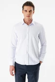 Beyaz Uzun Kollu Baskılı Bez Ayağı Sert Yaka Cepsiz Pamuklu Slim Fit Dar Kesim Gömlek 1004235169 thumbnail 1