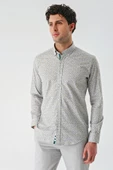 Beyaz Uzun Kollu Baskılı  Düğmeli Yaka Cepsiz Biyeli Pamuklu Likralı  Slim Fit Gömlek 1004240141 - 2