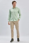 Açık Yeşil Uzun Kollu Cepsiz Pamuklu Klasik Slim Fit Gömlek 1004240230 thumbnail 1