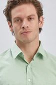Açık Yeşil Uzun Kollu Cepsiz Pamuklu Klasik Slim Fit Gömlek 1004240230 thumbnail 6