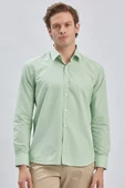 Açık Yeşil Uzun Kollu Cepsiz Pamuklu Klasik Slim Fit Gömlek 1004240230 thumbnail 3