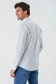 Beyaz Uzun Kollu Baskılı Biritli Yaka Cepsiz Pamuklu Klasik Slim Fit Dar Kesim Gömlek 1004240216 thumbnail 4
