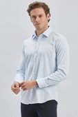 Koyu Mavi Uzun Kollu Sert Yaka Cepsiz Pamuklu Likralı Klasik Slim Fit Dar Kesim Gömlek 1004240234 thumbnail 5