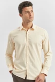 Açık Bej Uzun Kol Düz Bez Ayağı 032 Sert Yaka Classic Slim Fit Gömlek 1004240334 thumbnail 1
