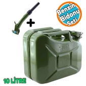 Metal Benzin Bidonu 10 Litre Akaryakıt Mazot Sıvı Taşıma Doldurma Depolama Bidonu + Aktarma Borusu - 1