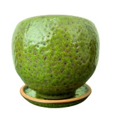 Bitki Tasarımı Yeşil Şekilli Artistik Çift Sırlı İç Ve Dış Mekan Kullanımlı Tabaklı Toprak Terrakota Saksı Saksılık Salon Çiçeklik thumbnail 1