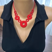 El Yapımı Bohem Model Halkalı Kolye (Kırmızı Renk) - 1