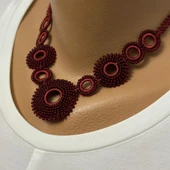 El Yapımı Bohem Model Halkalı Kolye (Bordo Renk) - 3