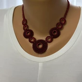 El Yapımı Bohem Model Halkalı Kolye (Bordo Renk) - 2