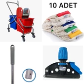Çift Kovalı Krom Temizlik Arabası Paspas Arabası Islak Mop Seti 12 Parça 10 ADET MOP - 1